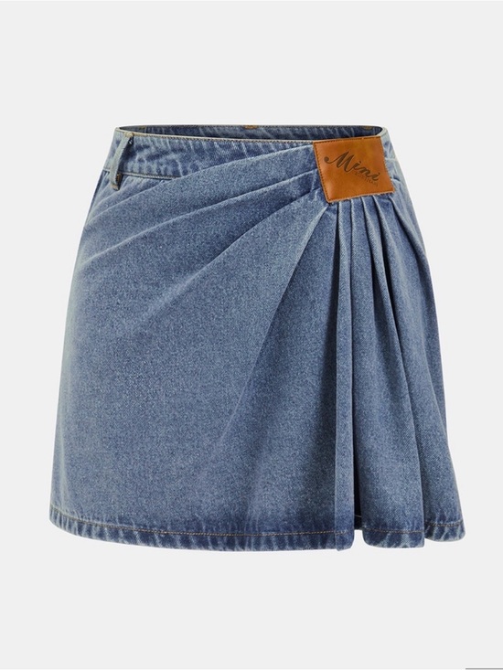 Commense Dresses & Skirts - Commense Asymmetric Pleated Denim Mini Skirt
